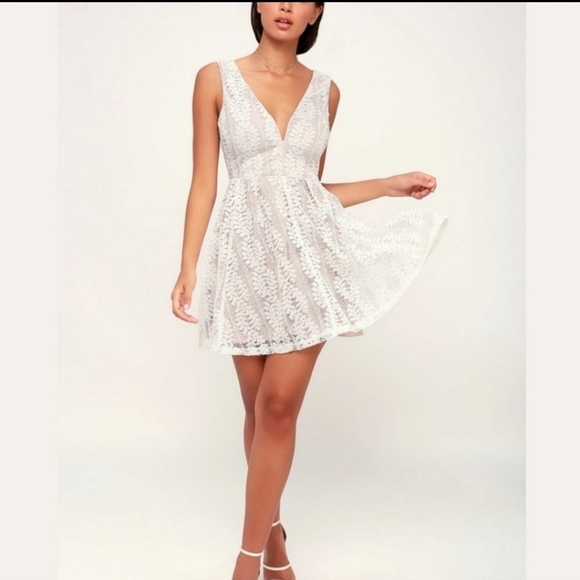 Lulu's All of my Heart white skater dress lace size Small - Picture 3 of 13